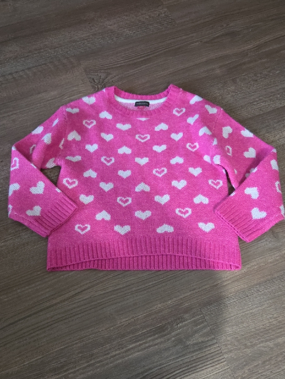 Vince Camuto Pink Heart Pattern Crewneck Sweater